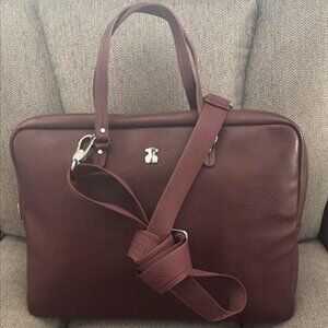 TOUS Burgundy Embossed Leather Laptop / Work Bag – Crossbody Strap
